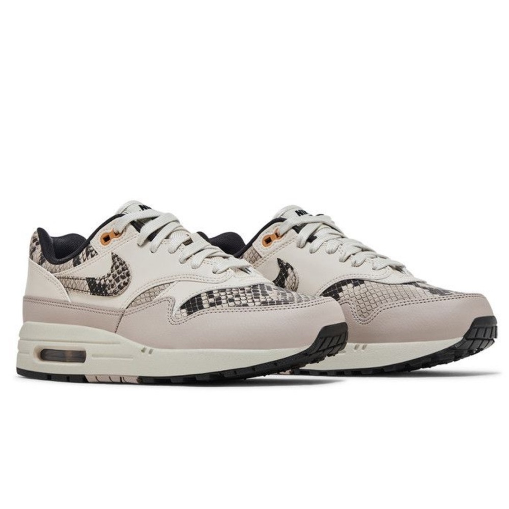 Nike Women’s Air Max 1 Leather Sneakers in Cream, Black & Tan Snake Print - Picture 10 of 14